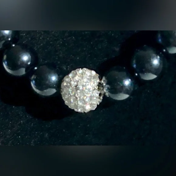 Classic Black Bead Necklace with Rhinestone Charm - Picture 3 of 7